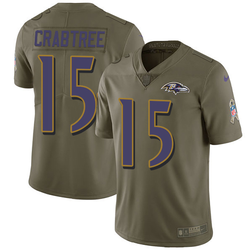 Nike Ravens #15 Michael Crabtree Olive Youth Stitched NFL Limited Salute to Service Jersey